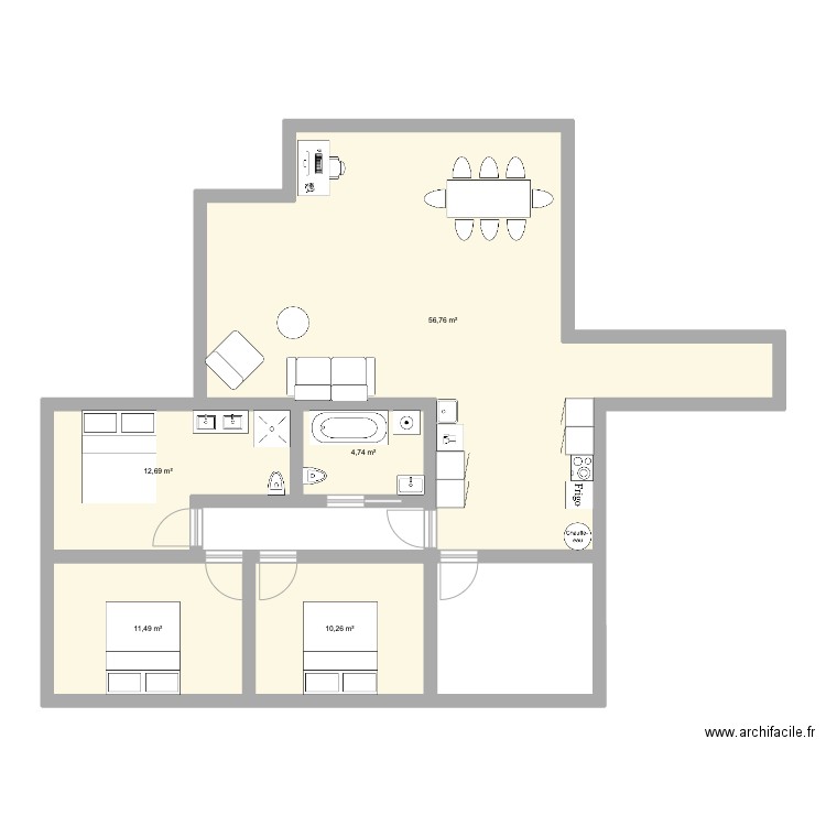 Fontarabie v2. Plan de 5 pièces et 96 m2