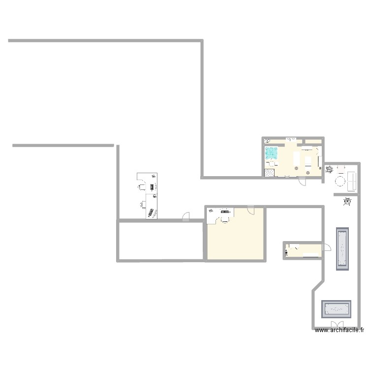 Central spa stage. Plan de 4 pièces et 77 m2