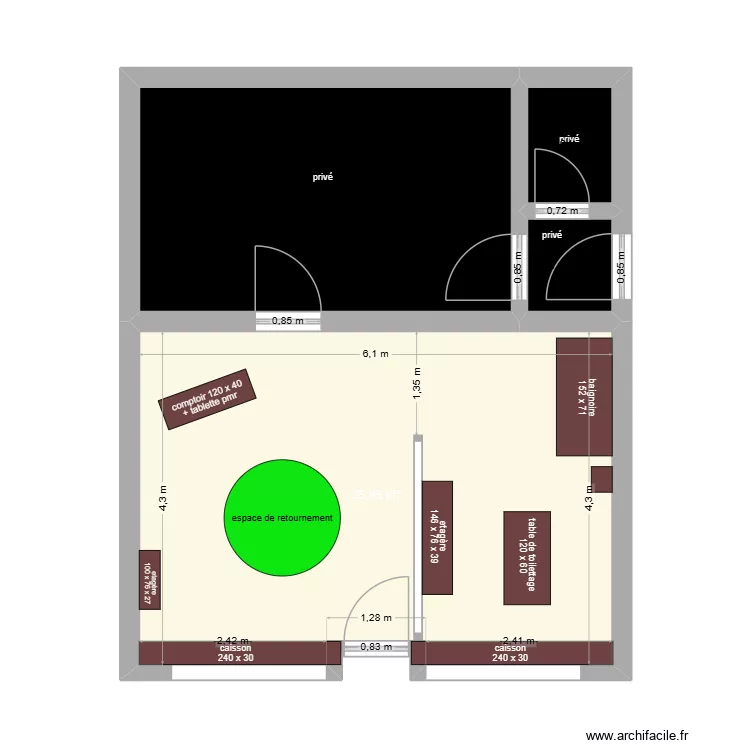 Douce'Heure Animale apr&egrave;s. Plan de 4  et 43 m²