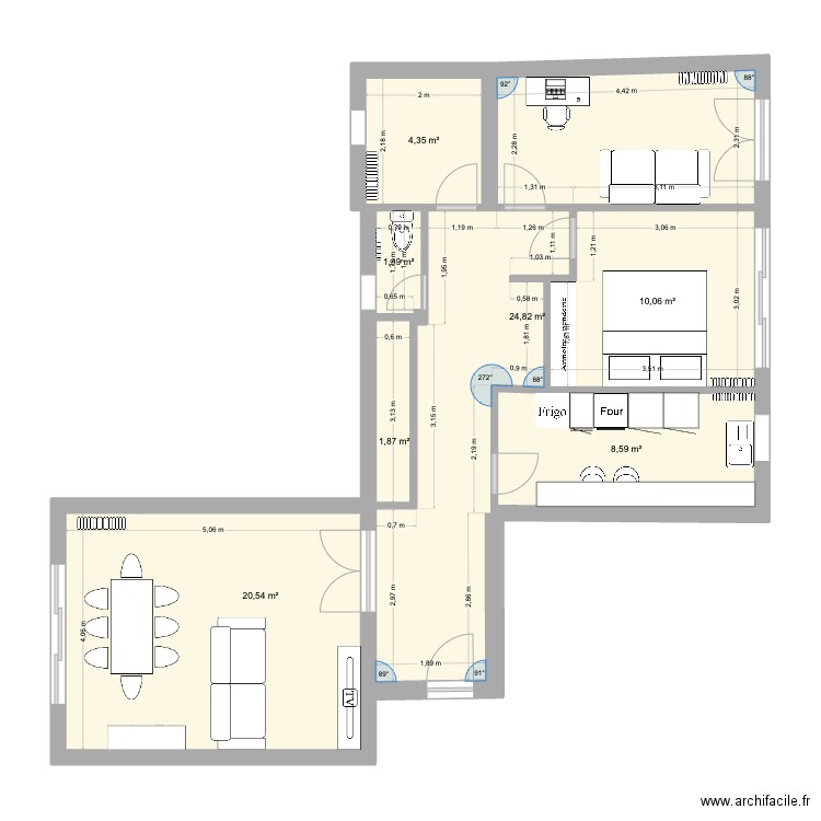 Bérengère bis. Plan de 7 pièces et 72 m2