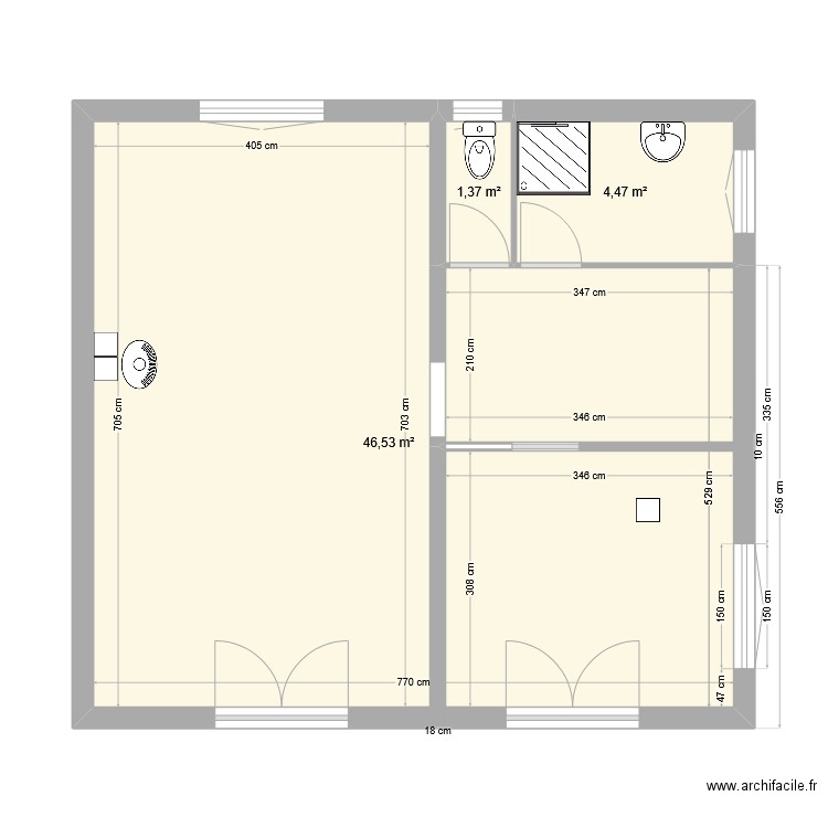 Marie-Anne plan 4. Plan de 3 pièces et 52 m2