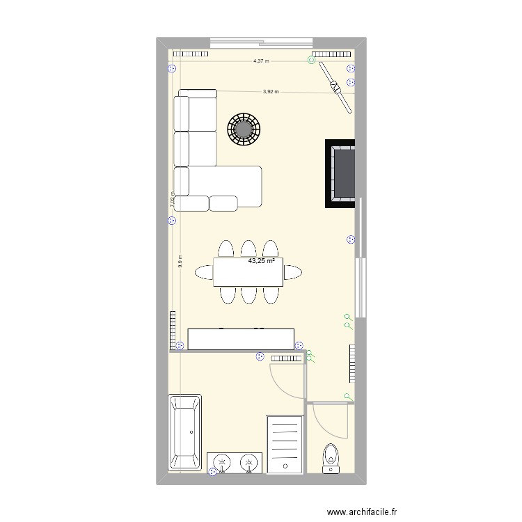 BOSJEAN. Plan de 1 pièce et 43 m2