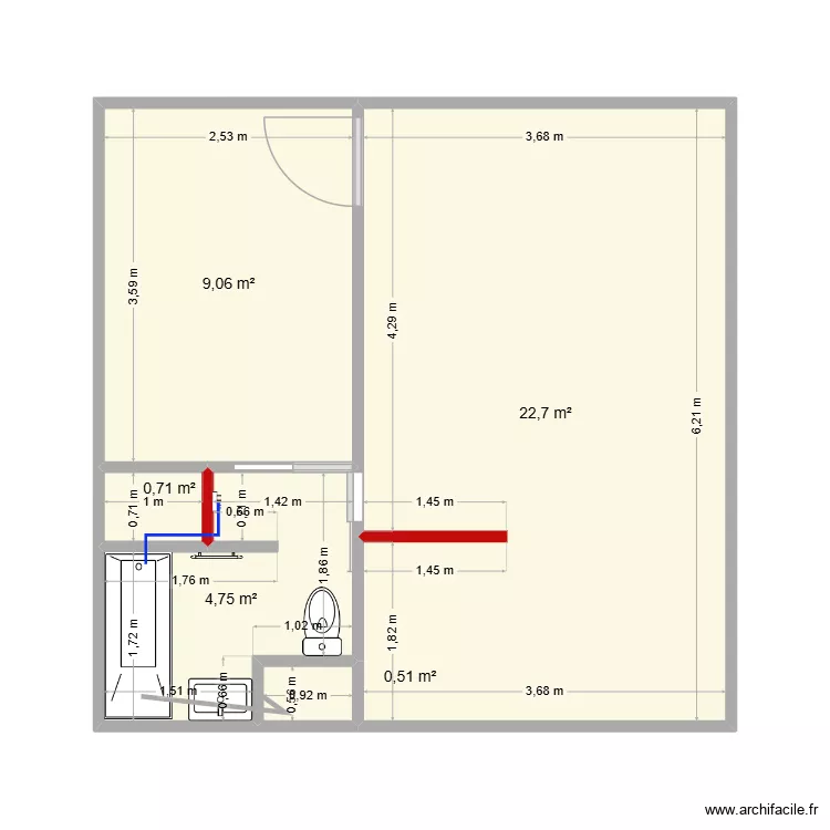 A/S huzgoul. Plan de 5  et 38 m²