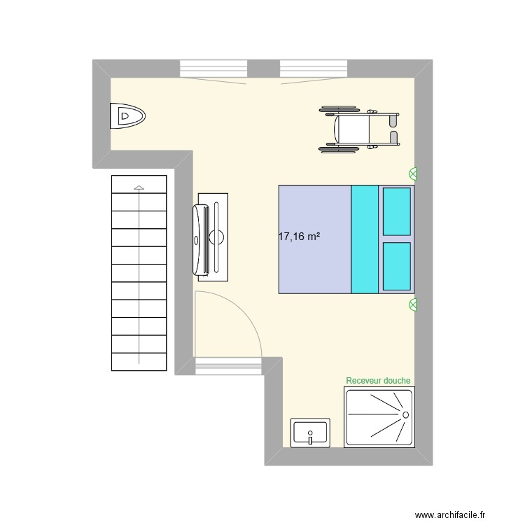 Villa des Roses chambre PMR. Plan de 1 pièce et 17 m2