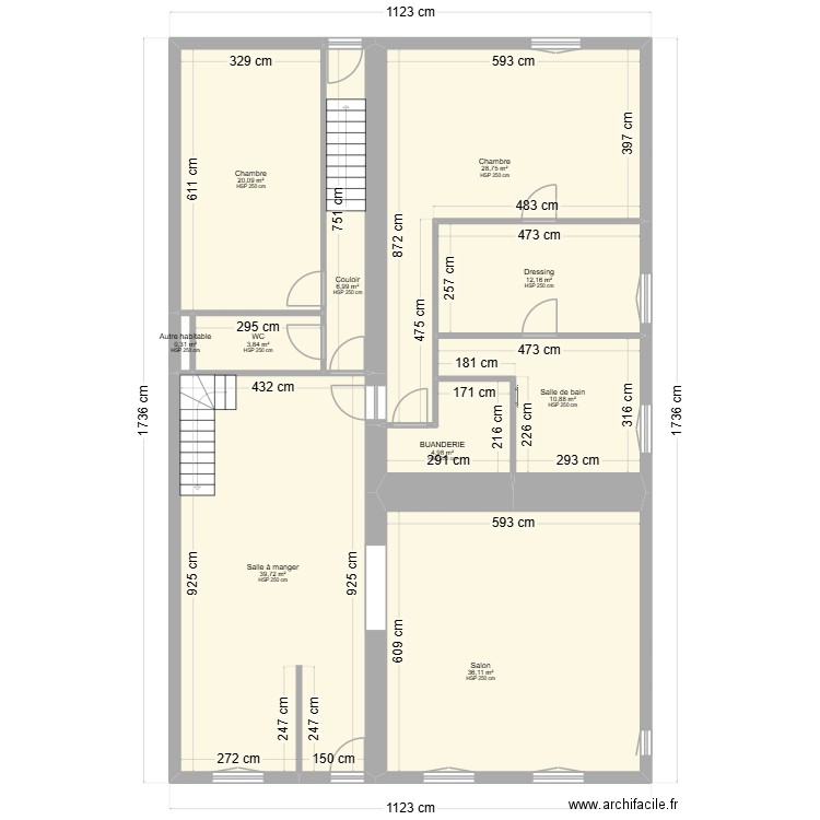 plan eva avec cloisons sans aménagement. Plan de 10 pièces et 164 m2