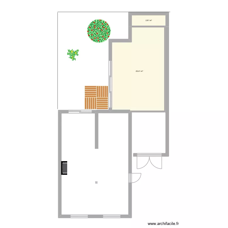 REZ DE CHAUSSE. Plan de 2  et 32 m²
