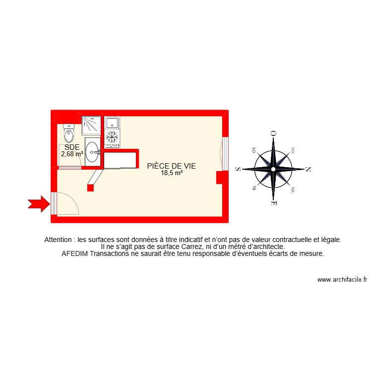 BI 29966 -. Plan de 3 pièces et 21 m2