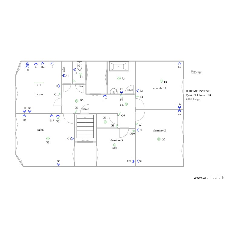 s/n lionard 3éme étage  333. Plan de 13 pièces et 69 m2