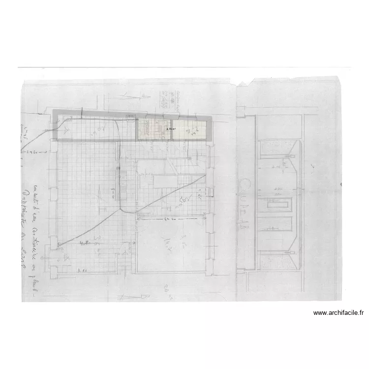 Maison RDC. Plan de 1  et 5 m²