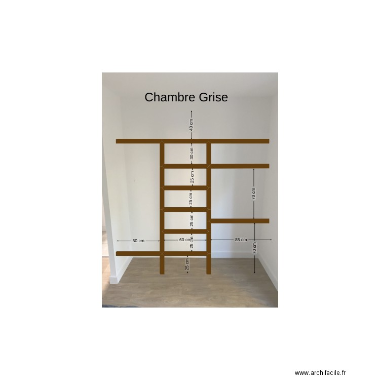 Placard Chambre Grise. Plan de 5 pièces et 1 m2