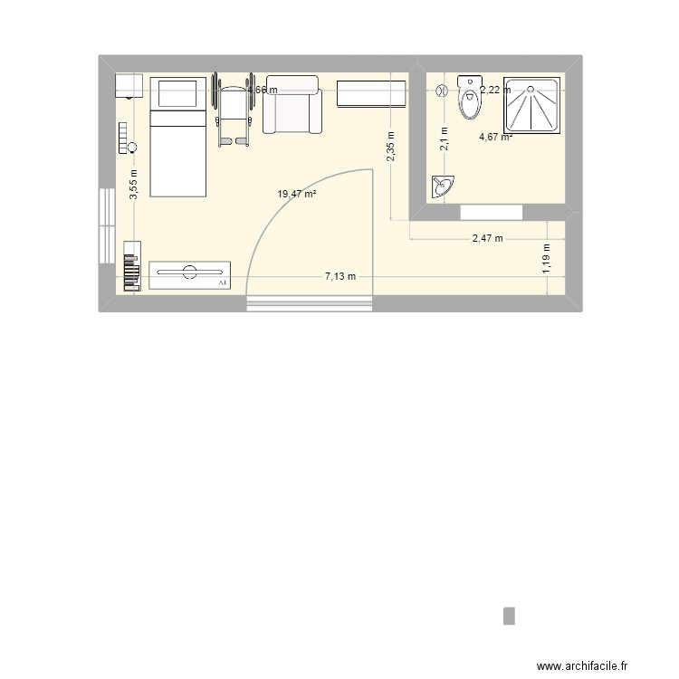 lisa. Plan de 2 pièces et 24 m2