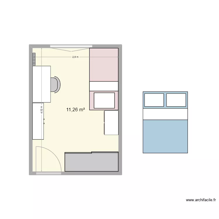 chambre actuelle Pauline. Plan de 1  et 11 m²