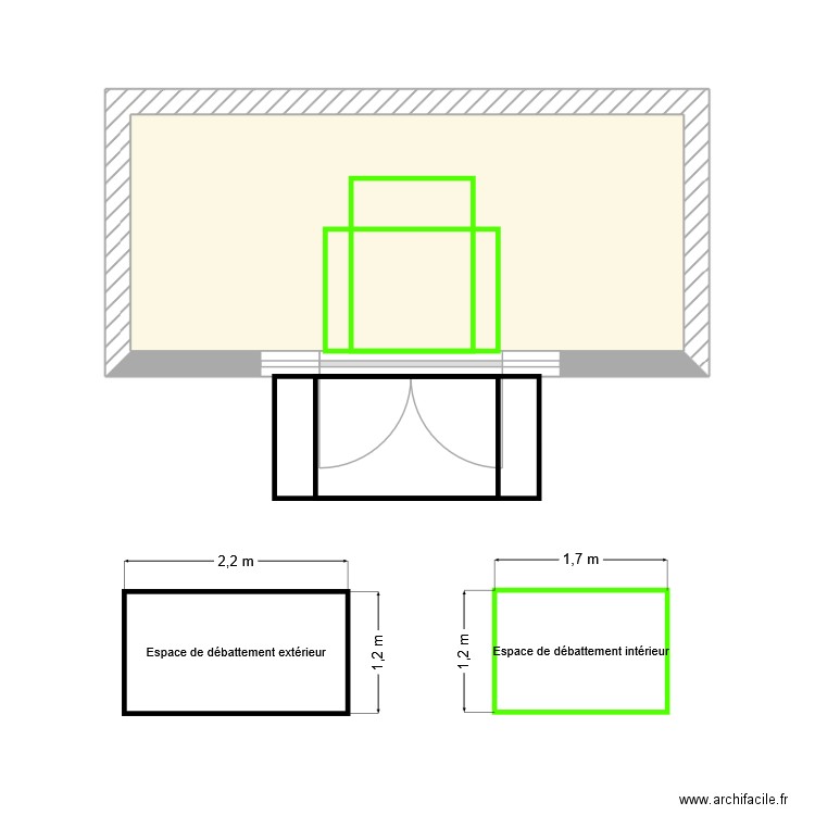 Zoom entrée. Plan de 1 pièce et 13 m2