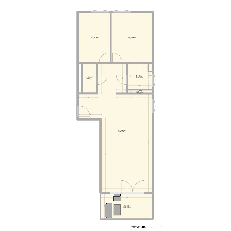Apparemment. Plan de 9 pièces et 86 m2