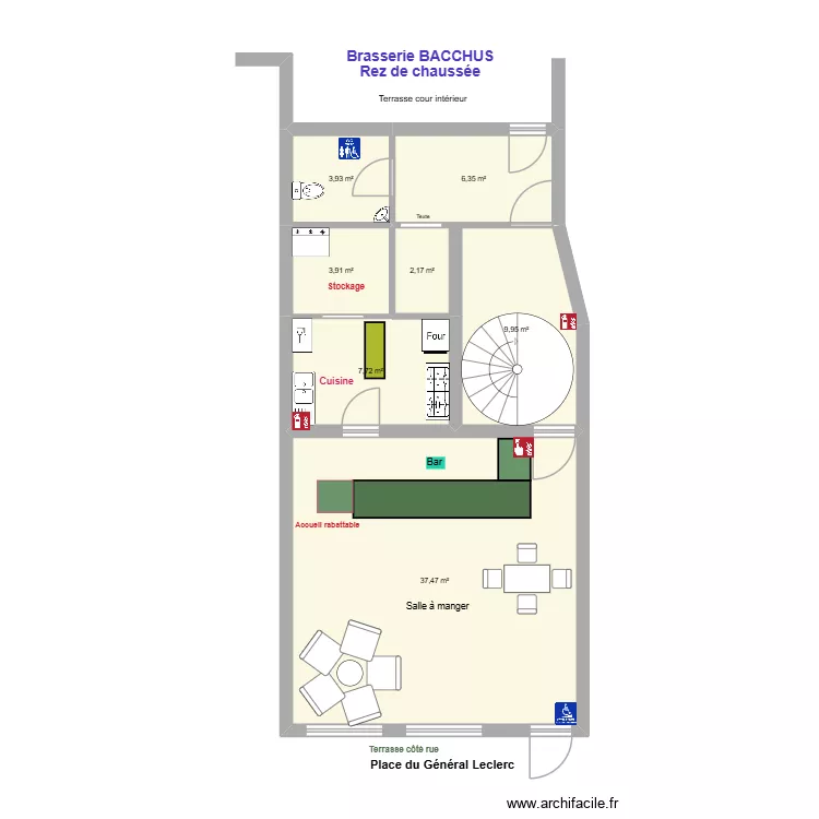 Brasserie Bacchus. Plan de 7 et 72 m² Brasserie Bacchus. Plan de 7 et 72 m²