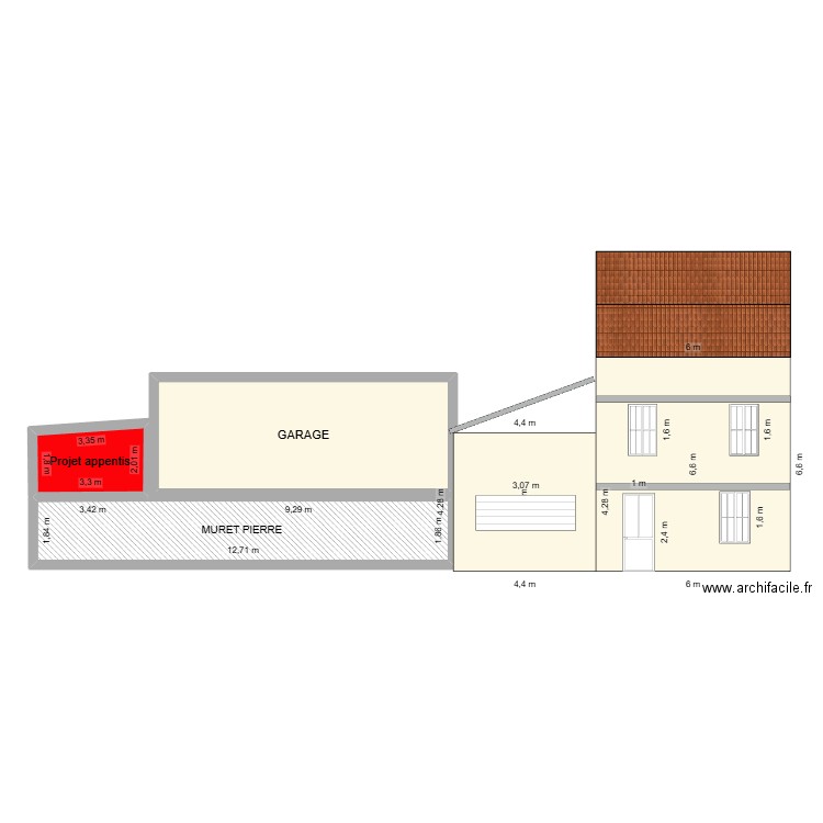 facade avant APPENTIS. Plan de 3 pièces et 60 m2