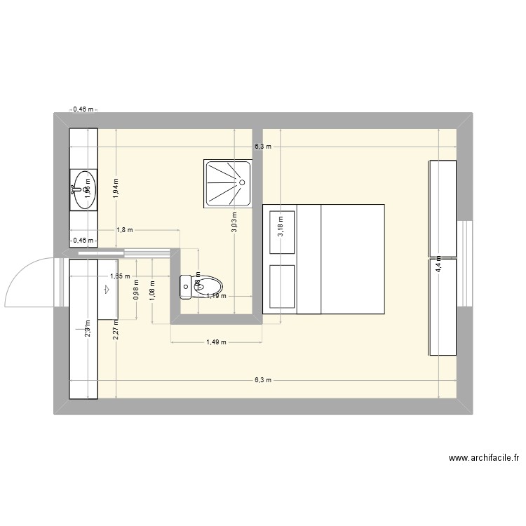 CHAMBRE HAUT. Plan de 1 pièce et 27 m2