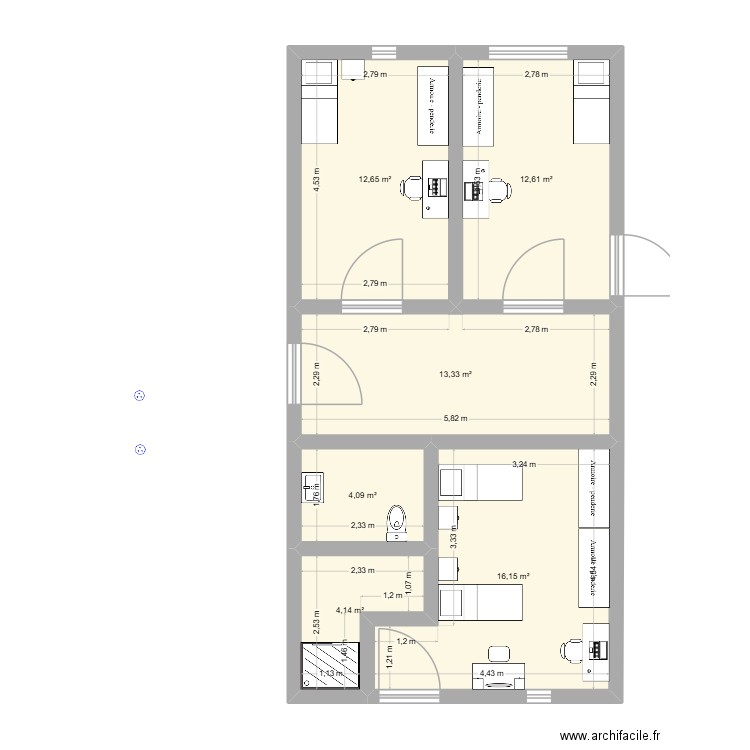 Loft. Plan de 6 pièces et 63 m2