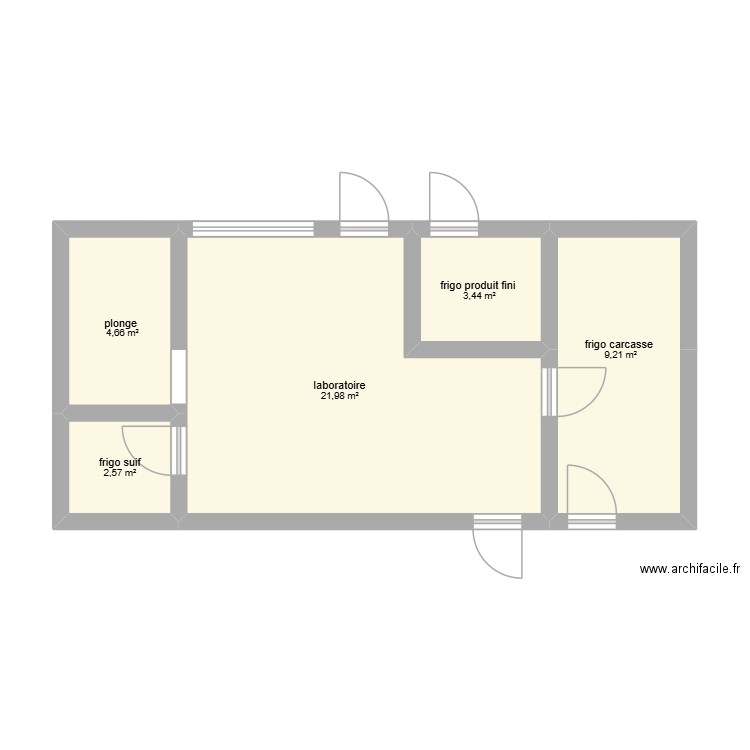 plan laboratoire boucherie. Plan de 5 pièces et 42 m2