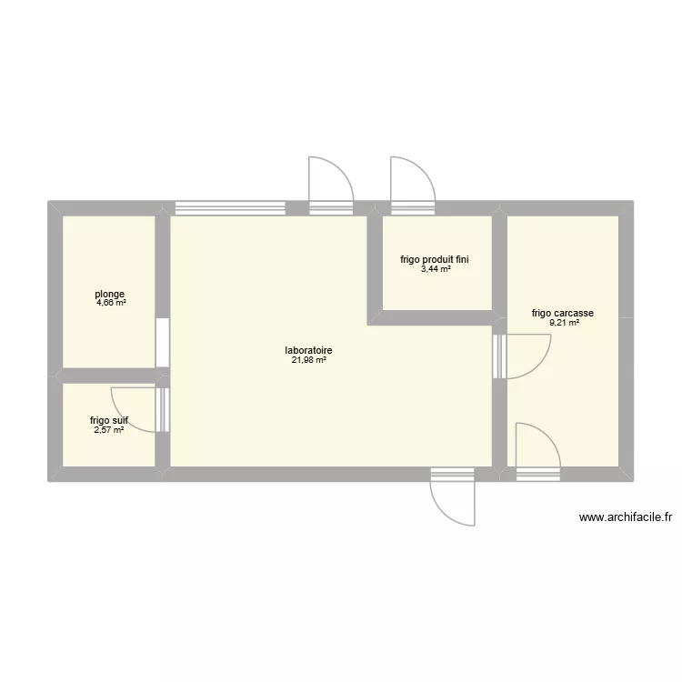 plan laboratoire boucherie. Plan de 5 pièces et 42 m²