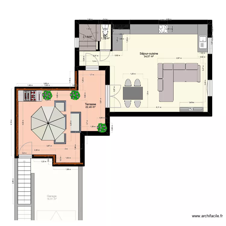 YANGBA  avec ouverture. Plan de 15 pièces et 119 m²