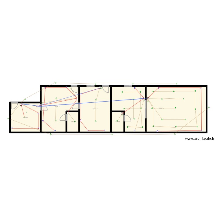 LABO PATISSERIE Unifilaire. Plan de 6 pièces et 141 m2