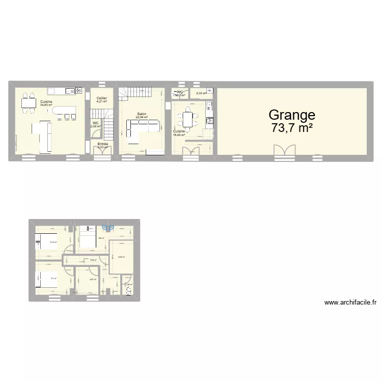 etage 1. Plan de 43  et 636 m²