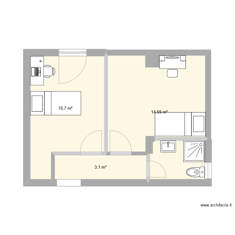 plan 1. Plan de 3 pièces et 28 m2