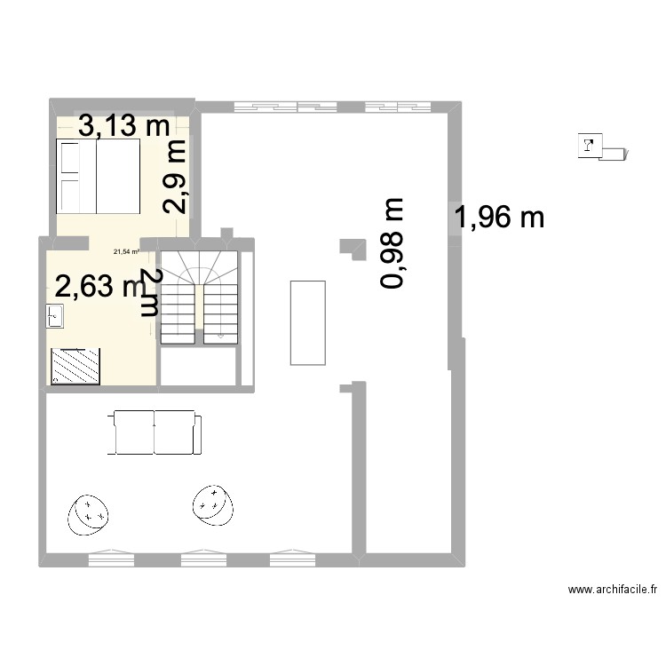 lagny ext coté. Plan de 1 pièce et 22 m2