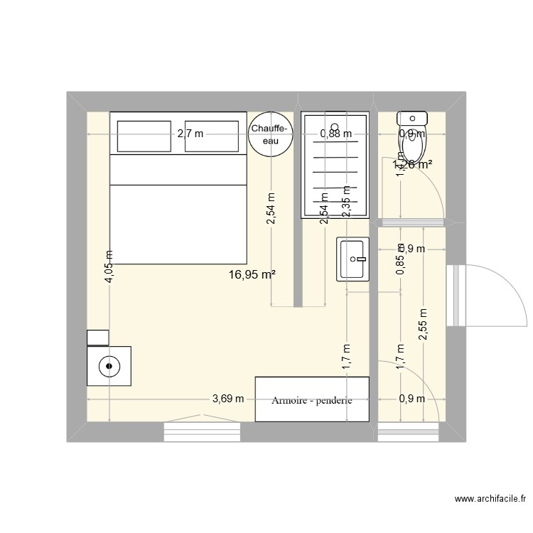 buanderie 2. Plan de 2 pièces et 18 m2