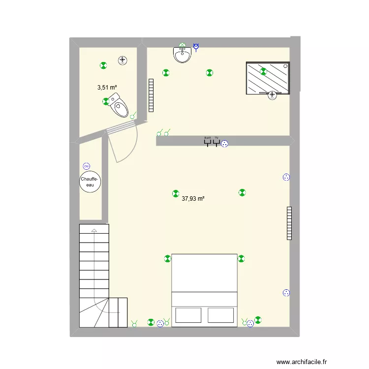 just\'un instant etage. Plan de 2  et 41 m²