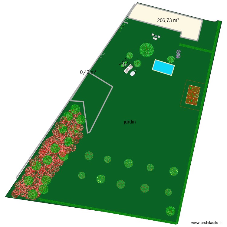 Jardin. Plan de 2 pièces et 207 m2