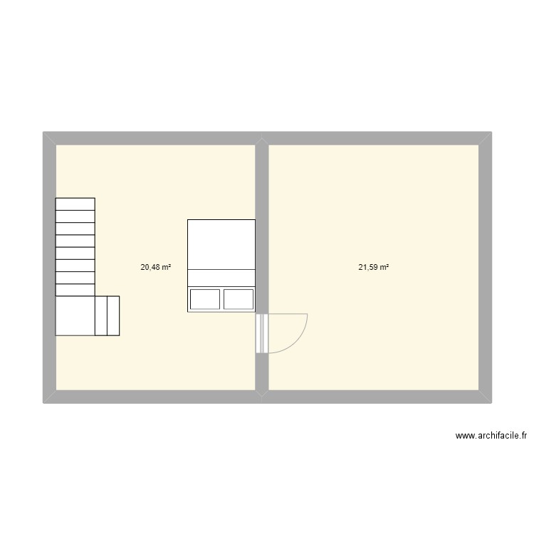 Maison R+2 Combles. Plan de 2 pièces et 42 m2