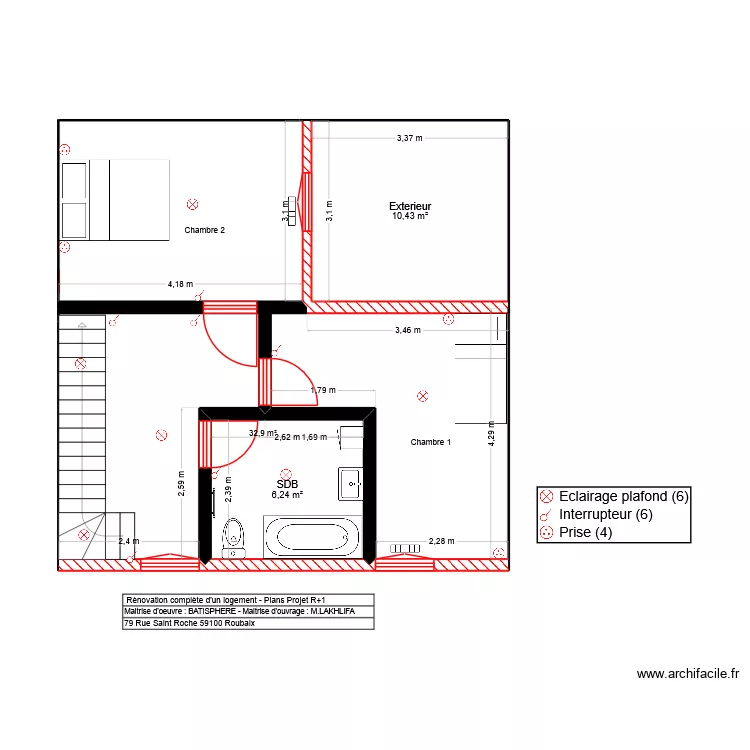 Plan LAKHLIFA R+1. Plan de 2  et 17 m²