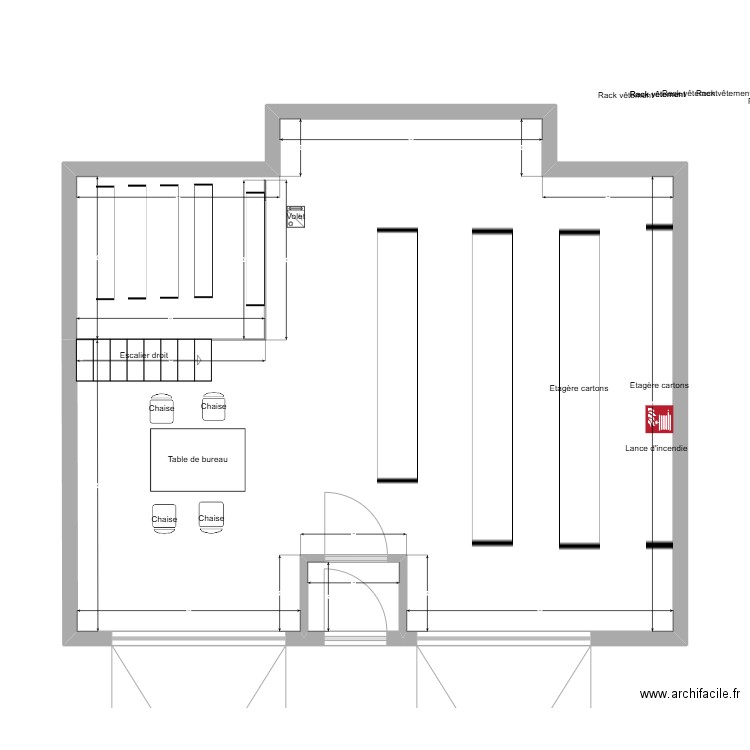 magasin logistique. Plan de 2 pièces et 59 m2
