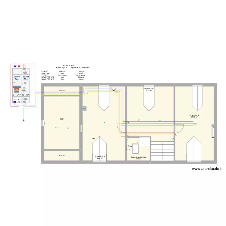 Eclairage: Circuit n&deg;8 (CH2 (TLV)) (Avant la cr&eacute;ation de la CH3). Plan de 7  et 108 m²