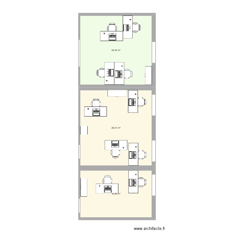 Bureaux Cell 4. Plan de 3 pièces et 67 m2