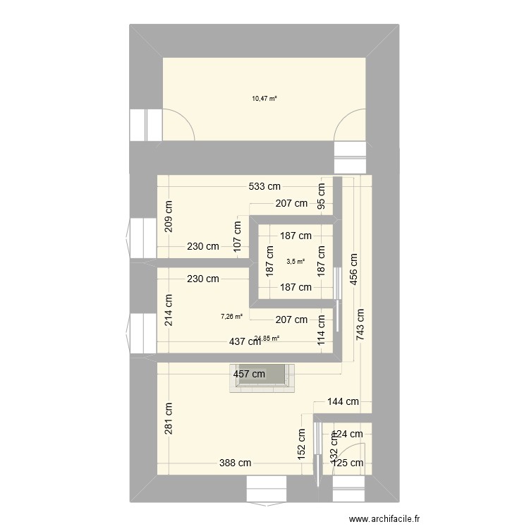 RDC. Plan de 4 pièces et 46 m2