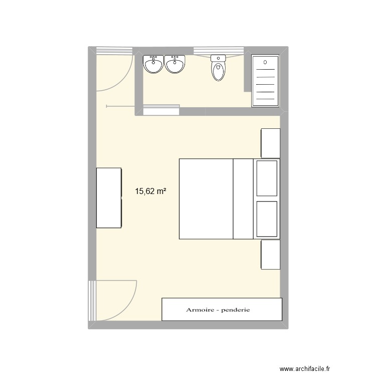 chambre Suite parentale. Plan de 2 pièces et 18 m2