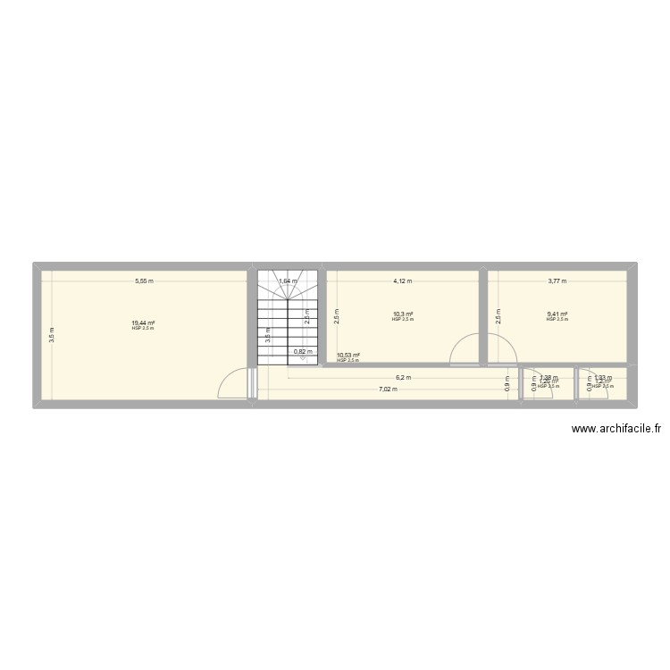 étage bureau (France génoise). Plan de 6 pièces et 52 m2