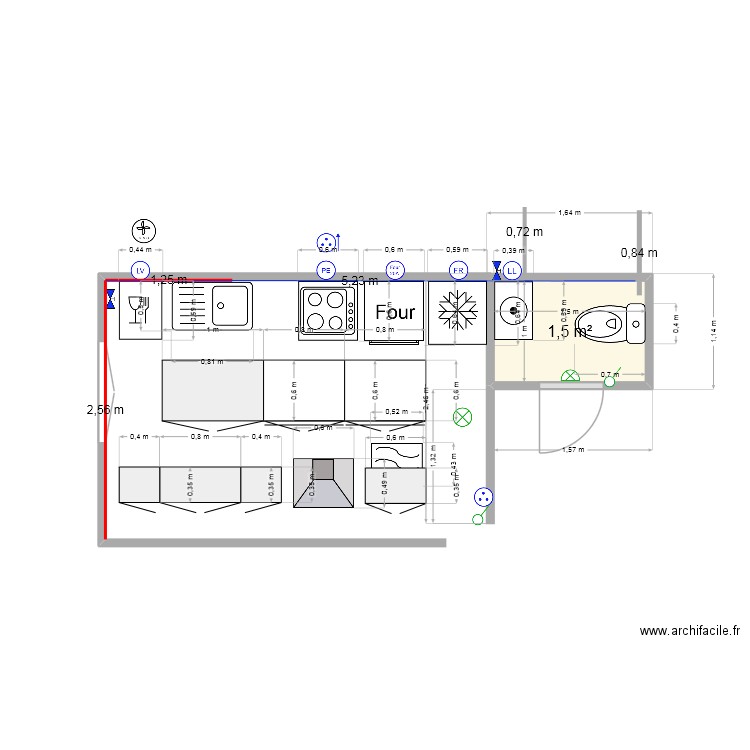 Cuisine plan. Plan de 1 pièce et 2 m2