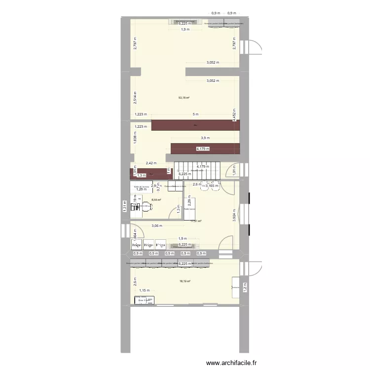 boulodrome apr&egrave;s. Plan de 5  et 93 m²