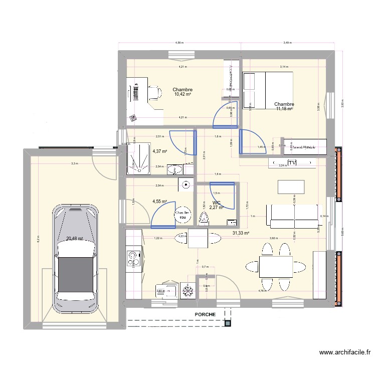 Maison plain pied 2 chambres. Plan de 0 pièce et 0 m2