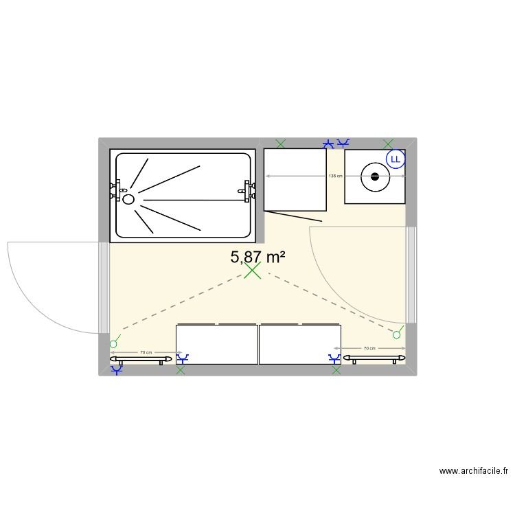 Salle de bain . Plan de 1 pièce et 6 m2