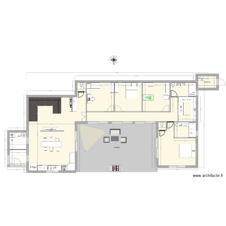 BJ projet 2. Plan de 14 pièces et 198 m2