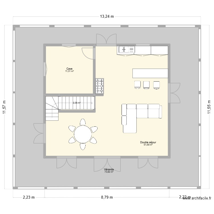 Gaël 3 chambres escalier. Plan de 4 pièces et 211 m2