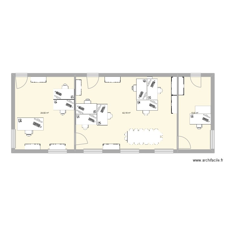 bur 3. Plan de 3 pièces et 81 m2