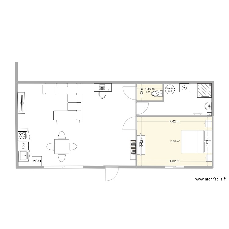 2E MAISON plan meublé 2. Plan de 2 pièces et 16 m2