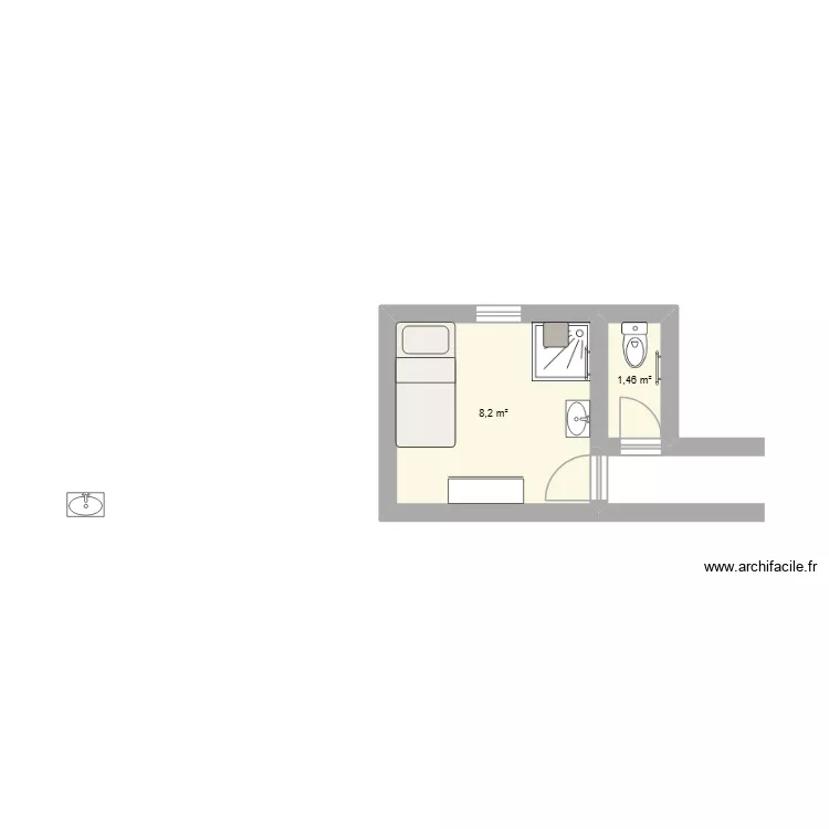 SDB POCHET. Plan de 2 Pièces et 10 m²