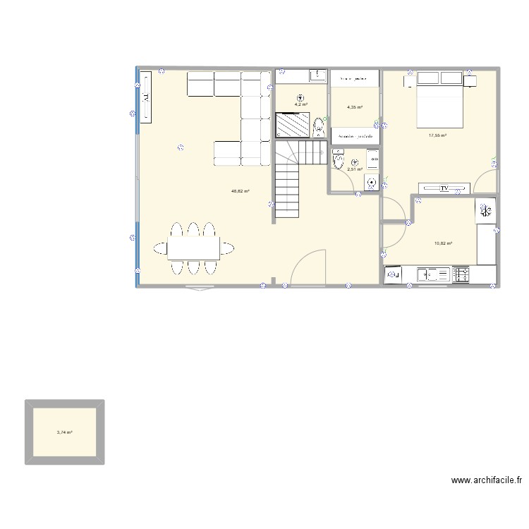 rdc2. Plan de 7 pièces et 92 m2